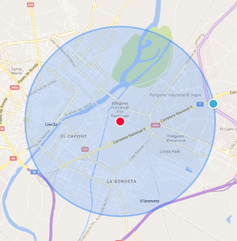 Mapa Radi 2km Trèvol